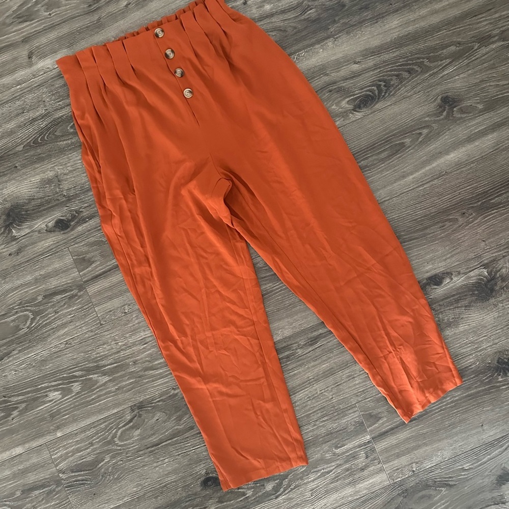 SHEIN Rust Paper Bag Waist Pants - Picture 1 of 2
